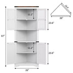 Meuble d'angle haut de 175 cm avec portes, meuble de rangement d'angle à 6 niveaux, étagère au sol peu encombrante pour salle de bain, salon, cuisine et couloir