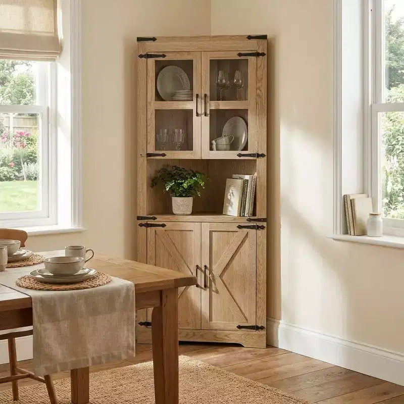 Meuble d'angle haut de 175 cm avec portes, meuble de rangement d'angle à 6 niveaux, étagère au sol peu encombrante pour salle de bain, salon, cuisine et couloir