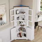 Meuble d'angle haut de 175 cm avec portes, meuble de rangement d'angle à 6 niveaux, étagère au sol peu encombrante pour salle de bain, salon, cuisine et couloir