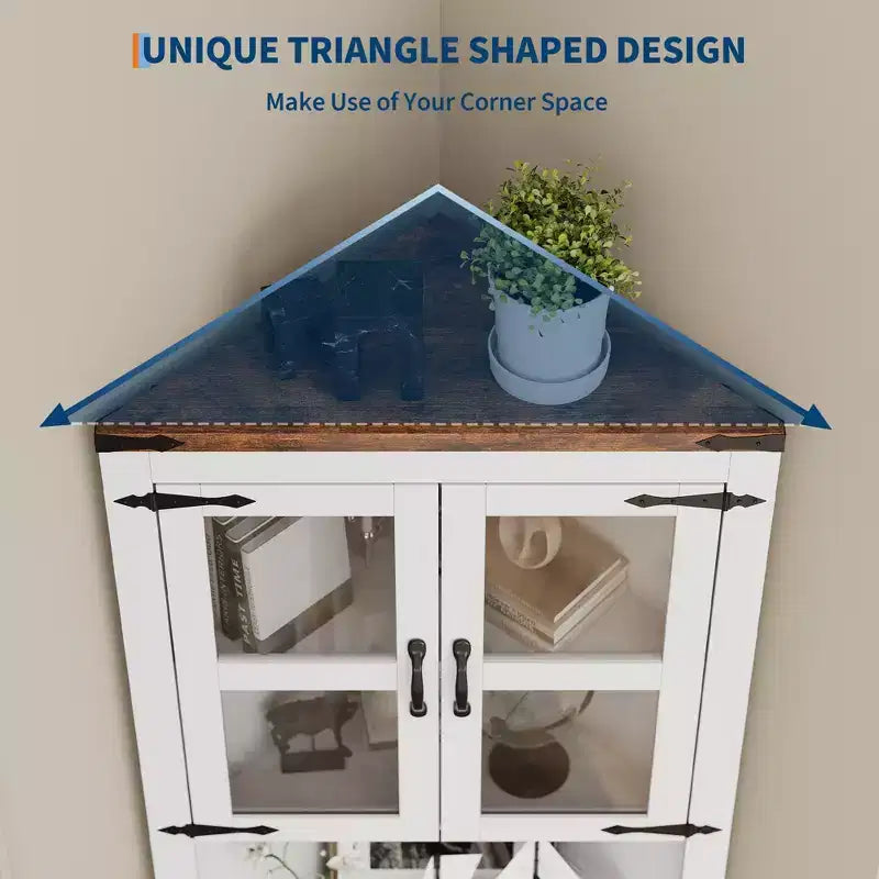 Meuble d'angle haut de 175 cm avec portes, meuble de rangement d'angle à 6 niveaux, étagère au sol peu encombrante pour salle de bain, salon, cuisine et couloir