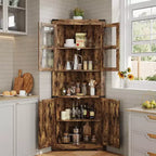 Meuble d'angle haut de 175 cm avec portes, meuble de rangement d'angle à 6 niveaux, étagère au sol peu encombrante pour salle de bain, salon, cuisine et couloir
