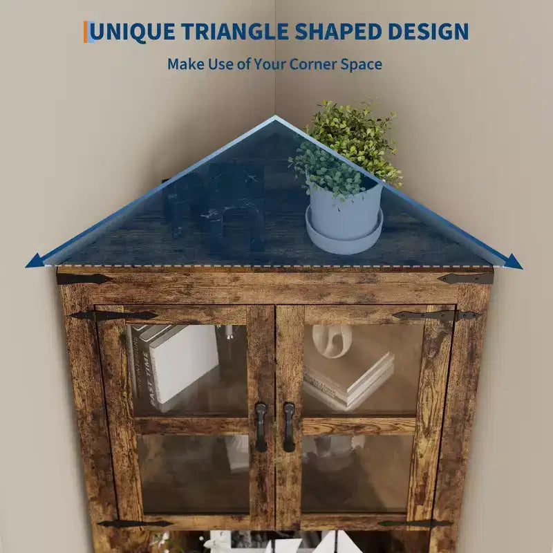 Meuble d'angle haut de 175 cm avec portes, meuble de rangement d'angle à 6 niveaux, étagère au sol peu encombrante pour salle de bain, salon, cuisine et couloir