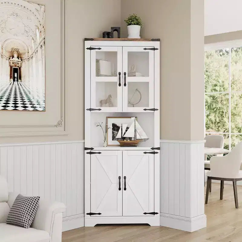 Meuble d'angle haut de 175 cm avec portes, meuble de rangement d'angle à 6 niveaux, étagère au sol peu encombrante pour salle de bain, salon, cuisine et couloir