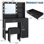 Coiffeuse de 89,9 cm avec miroir LED intelligent à 3 niveaux, station de charge, tiroir de rangement, armoire et tabouret en PU pour chambre à coucher ou salon