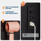 Coiffeuse de 89,9 cm avec miroir LED intelligent à 3 niveaux, station de charge, tiroir de rangement, armoire et tabouret en PU pour chambre à coucher ou salon
