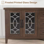 Meuble TV moderne pour téléviseurs jusqu'à 70 pouces, meuble de divertissement de 160 cm de long avec porte vitrée et 3 tiroirs, console TV en bois pour salon ou chambre à coucher