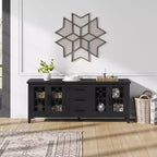 Meuble TV moderne pour téléviseurs jusqu'à 70 pouces, meuble de divertissement de 160 cm de long avec porte vitrée et 3 tiroirs, console TV en bois pour salon ou chambre à coucher
