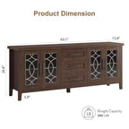 Meuble TV moderne pour téléviseurs jusqu'à 70 pouces, meuble de divertissement de 160 cm de long avec porte vitrée et 3 tiroirs, console TV en bois pour salon ou chambre à coucher