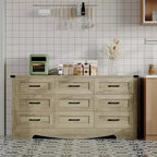 Commode à 9 tiroirs de 150 cm, commode de style rustique, meuble de rangement de style Mid-Century avec dispositif anti-basculement pour chambre à coucher et salon