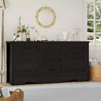 Commode à 9 tiroirs de 150 cm, commode de style rustique, meuble de rangement de style Mid-Century avec dispositif anti-basculement pour chambre à coucher et salon