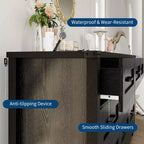 Commode à 9 tiroirs de 150 cm, commode de style rustique, meuble de rangement de style Mid-Century avec dispositif anti-basculement pour chambre à coucher et salon
