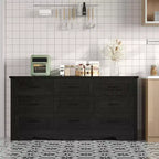 Commode à 9 tiroirs de 150 cm, commode de style rustique, meuble de rangement de style Mid-Century avec dispositif anti-basculement pour chambre à coucher et salon