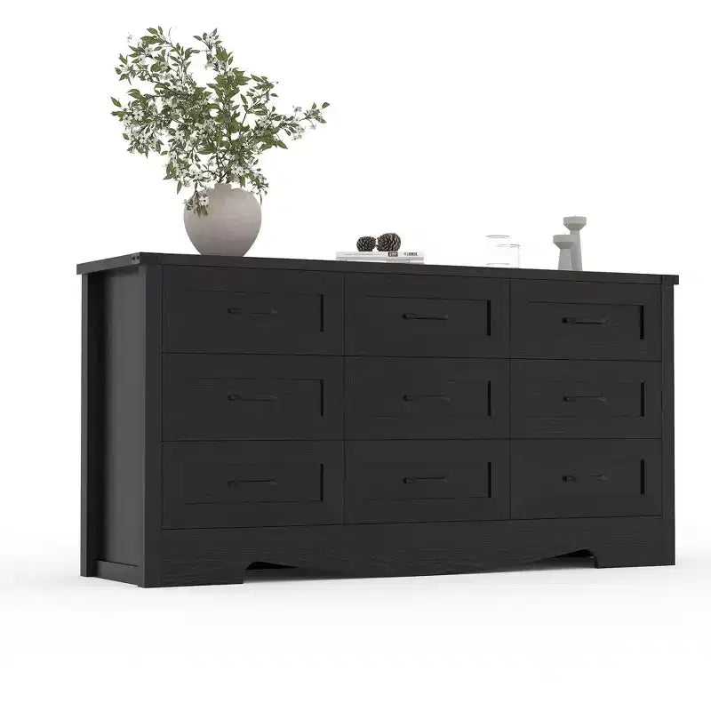 59 9-Drawer Dresser, Farmhouse Chest of Drawers, Mid-Century Storage Cabinet with Anti-Tip Safety for Bedroom Living Room