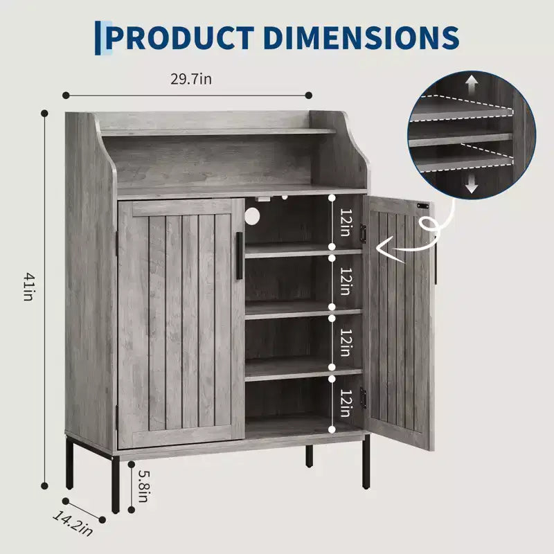 Meuble de rangement pour chaussures en bois à 5 niveaux avec portes, hauteur 104 cm – Organisateur moderne pour entrée et placard avec 3 étagères réglables pour couloir