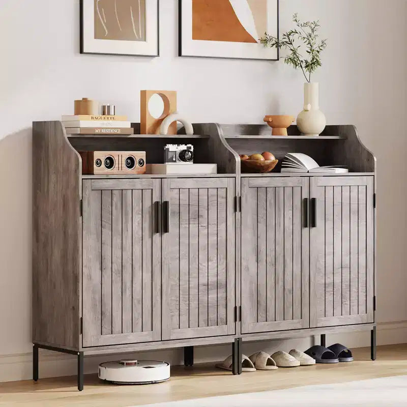 Meuble de rangement pour chaussures en bois à 5 niveaux avec portes, hauteur 104 cm – Organisateur moderne pour entrée et placard avec 3 étagères réglables pour couloir