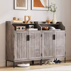 Meuble de rangement pour chaussures en bois à 5 niveaux avec portes, hauteur 104 cm – Organisateur moderne pour entrée et placard avec 3 étagères réglables pour couloir