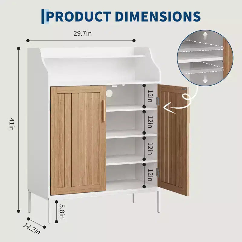 Meuble de rangement pour chaussures en bois à 5 niveaux avec portes, hauteur 104 cm – Organisateur moderne pour entrée et placard avec 3 étagères réglables pour couloir