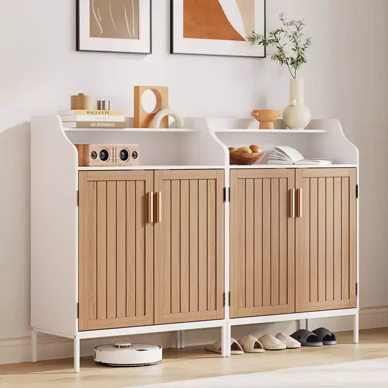 Meuble de rangement pour chaussures en bois à 5 niveaux avec portes, hauteur 104 cm – Organisateur moderne pour entrée et placard avec 3 étagères réglables pour couloir