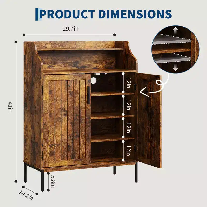 Meuble de rangement pour chaussures en bois à 5 niveaux avec portes, hauteur 104 cm – Organisateur moderne pour entrée et placard avec 3 étagères réglables pour couloir