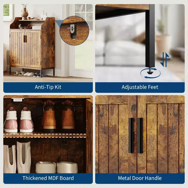 Meuble de rangement pour chaussures en bois à 5 niveaux avec portes, hauteur 104 cm – Organisateur moderne pour entrée et placard avec 3 étagères réglables pour couloir