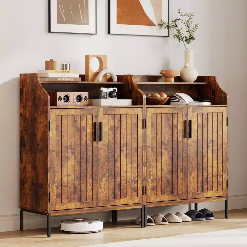 Meuble de rangement pour chaussures en bois à 5 niveaux avec portes, hauteur 104 cm – Organisateur moderne pour entrée et placard avec 3 étagères réglables pour couloir