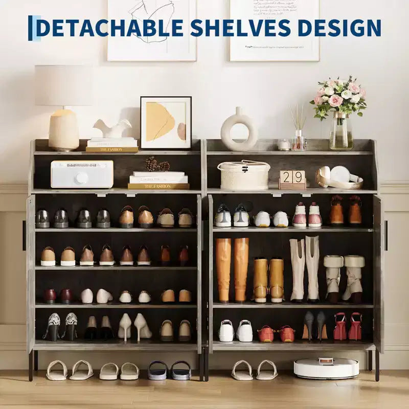 Meuble de rangement pour chaussures en bois à 5 niveaux avec portes, hauteur 104 cm – Organisateur moderne pour entrée et placard avec 3 étagères réglables pour couloir