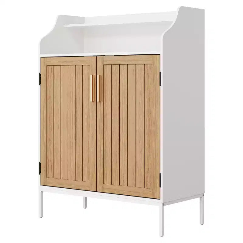 Meuble de rangement pour chaussures en bois à 5 niveaux avec portes, hauteur 104 cm – Organisateur moderne pour entrée et placard avec 3 étagères réglables pour couloir