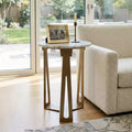 Round End Table with Marble Top and Metal Base for Living Room or Bedroom Decor - Small Side Table for Small Room Spaces - 22, Ivory & Gray