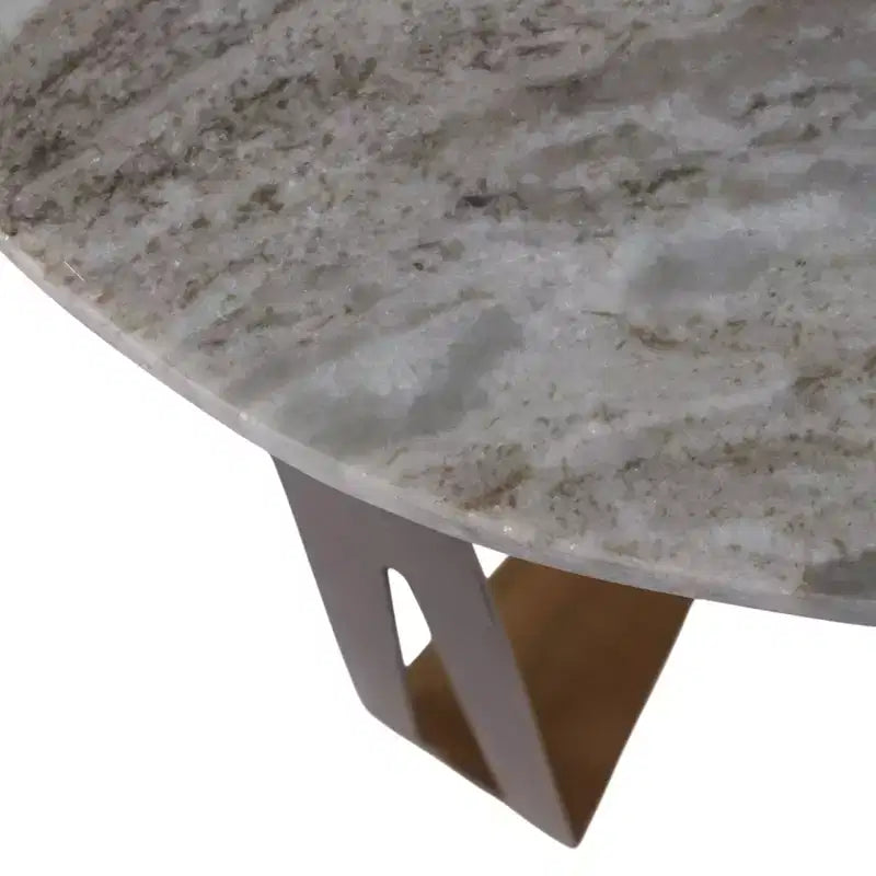 Table d'appoint ronde avec plateau en marbre et base en métal pour la décoration du salon ou de la chambre - Petite table d'appoint pour les petits espaces - 22, Ivoire et Gris