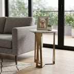 Table d'appoint ronde avec plateau en marbre et base en métal pour la décoration du salon ou de la chambre - Petite table d'appoint pour les petits espaces - 22, Ivoire et Gris