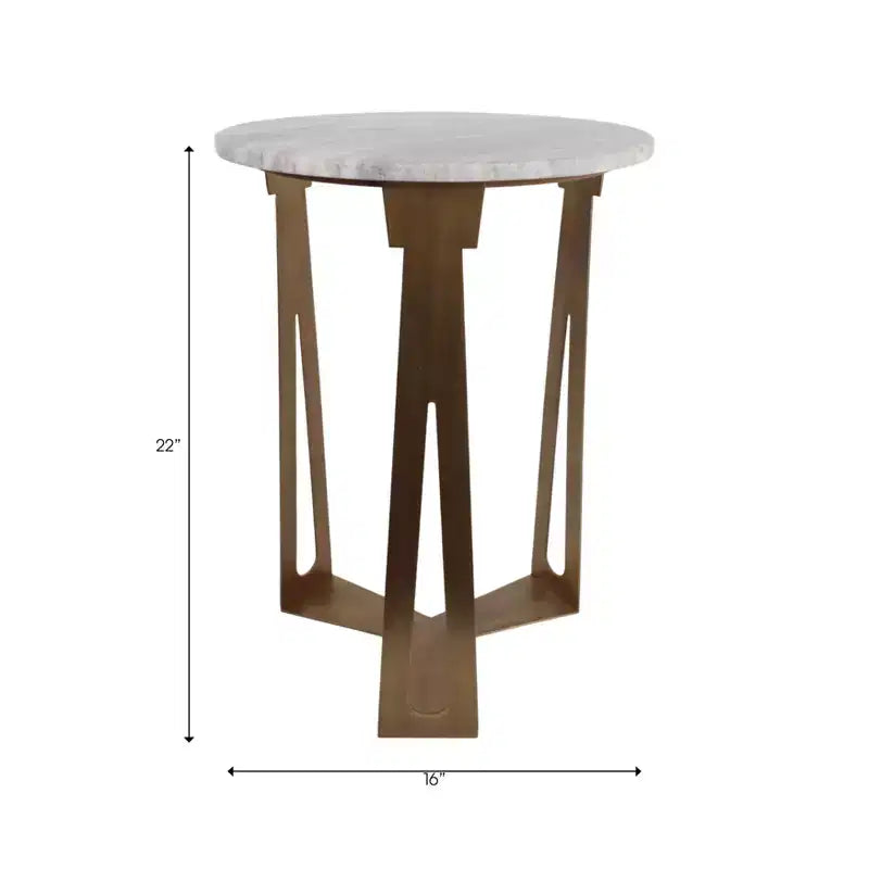 Table d'appoint ronde avec plateau en marbre et base en métal pour la décoration du salon ou de la chambre - Petite table d'appoint pour les petits espaces - 22, Ivoire et Gris