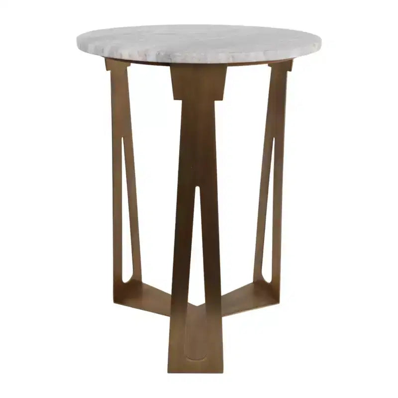 Table d'appoint ronde avec plateau en marbre et base en métal pour la décoration du salon ou de la chambre - Petite table d'appoint pour les petits espaces - 22, Ivoire et Gris