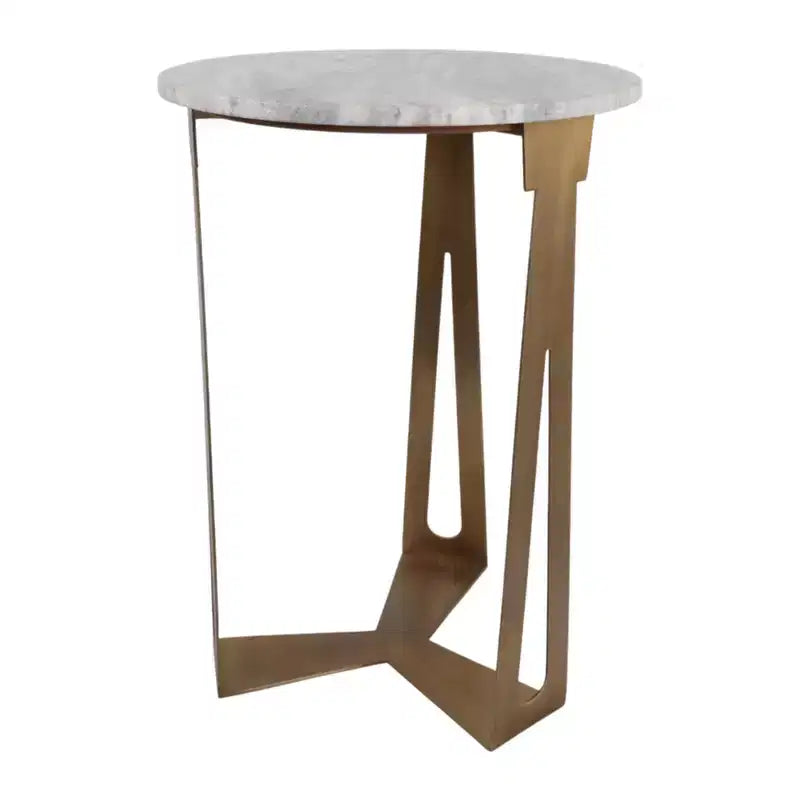 Table d'appoint ronde avec plateau en marbre et base en métal pour la décoration du salon ou de la chambre - Petite table d'appoint pour les petits espaces - 22, Ivoire et Gris