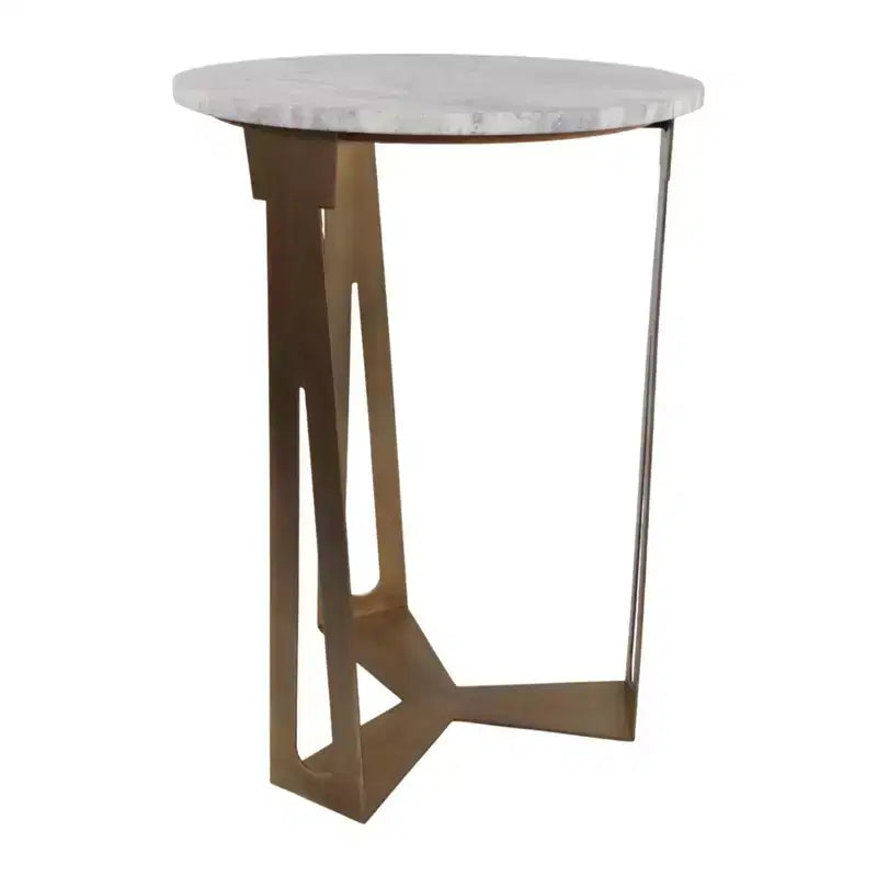 Table d'appoint ronde avec plateau en marbre et base en métal pour la décoration du salon ou de la chambre - Petite table d'appoint pour les petits espaces - 22, Ivoire et Gris