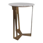 Table d'appoint ronde avec plateau en marbre et base en métal pour la décoration du salon ou de la chambre - Petite table d'appoint pour les petits espaces - 22, Ivoire et Gris