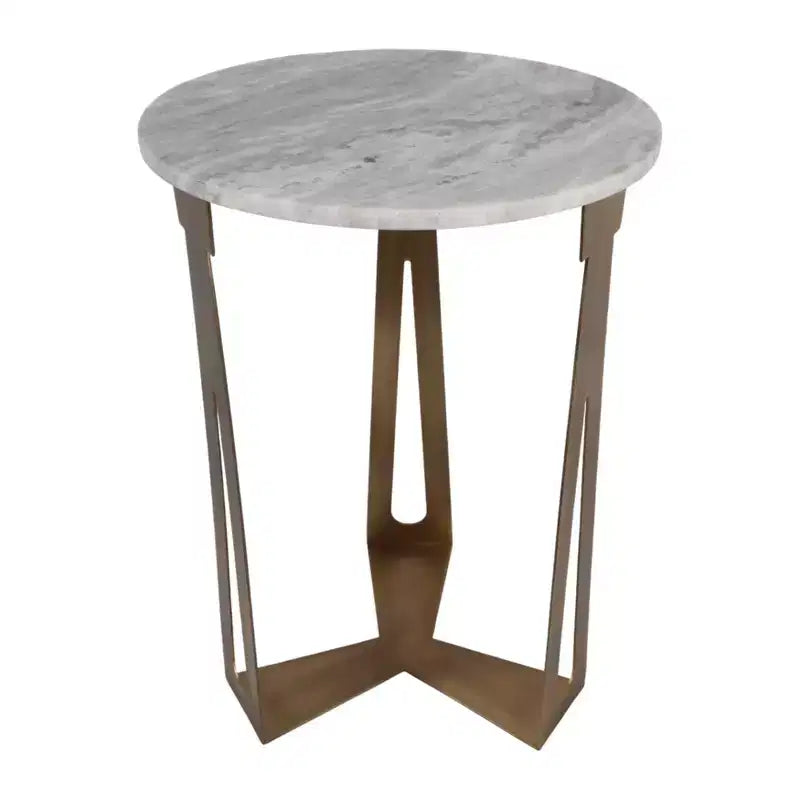 Table d'appoint ronde avec plateau en marbre et base en métal pour la décoration du salon ou de la chambre - Petite table d'appoint pour les petits espaces - 22, Ivoire et Gris