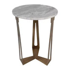 Table d'appoint ronde avec plateau en marbre et base en métal pour la décoration du salon ou de la chambre - Petite table d'appoint pour les petits espaces - 22, Ivoire et Gris