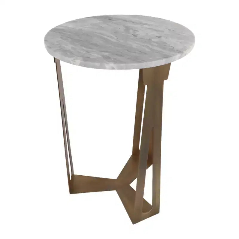Table d'appoint ronde avec plateau en marbre et base en métal pour la décoration du salon ou de la chambre - Petite table d'appoint pour les petits espaces - 22, Ivoire et Gris
