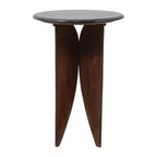 Base en bois de manguier et plateau en pierre pour les petits espaces - Table d'appoint et de bout ronde pour le salon, la chambre et la décoration de la maison - 24, Noir et Marron
