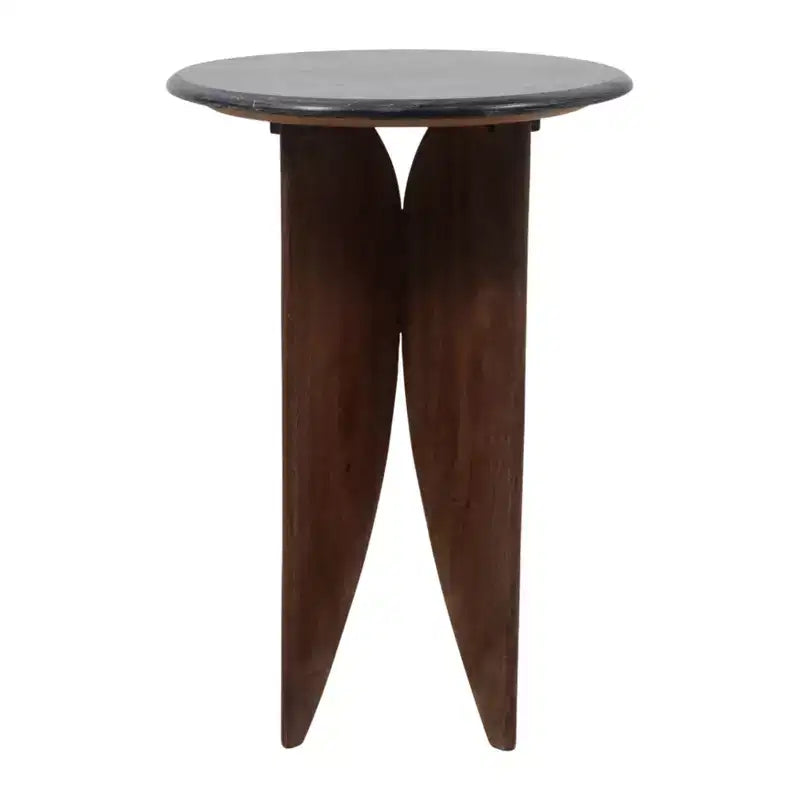 Base en bois de manguier et plateau en pierre pour les petits espaces - Table d'appoint et de bout ronde pour le salon, la chambre et la décoration de la maison - 24, Noir et Marron