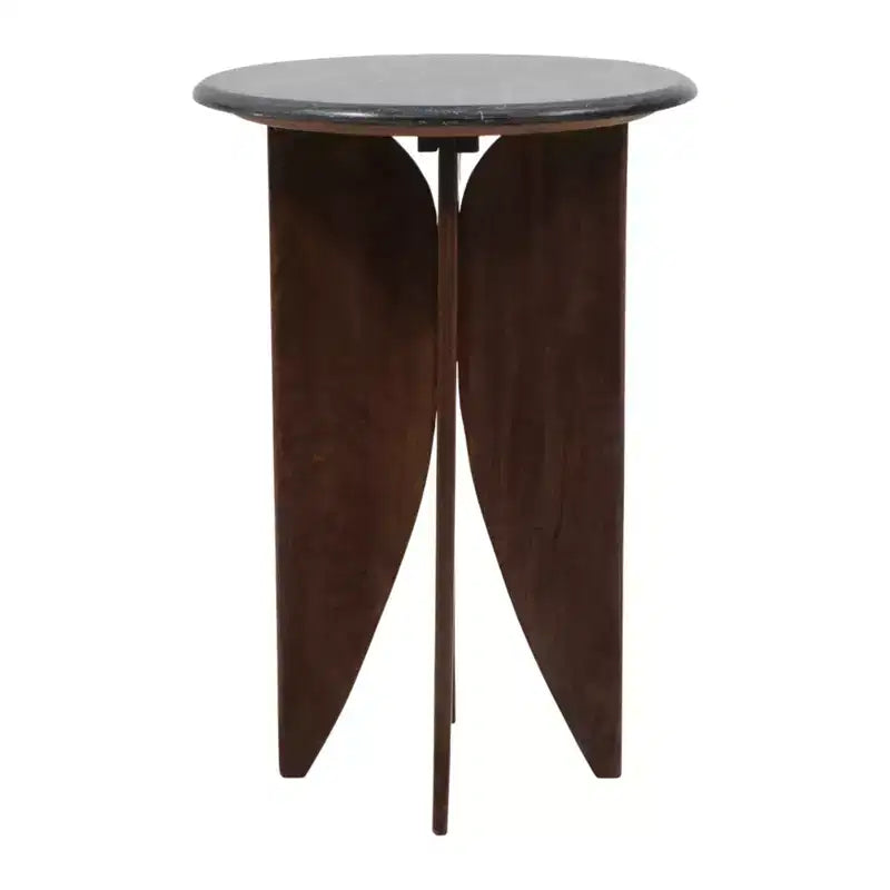 Base en bois de manguier et plateau en pierre pour les petits espaces - Table d'appoint et de bout ronde pour le salon, la chambre et la décoration de la maison - 24, Noir et Marron