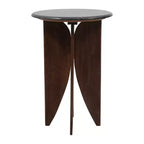 Base en bois de manguier et plateau en pierre pour les petits espaces - Table d'appoint et de bout ronde pour le salon, la chambre et la décoration de la maison - 24, Noir et Marron