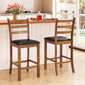 Costway 24 Rubber Wood Ladder Back Bar Stools Set of 2/4 with Upholstered Cushioned Seats Walnut and Black