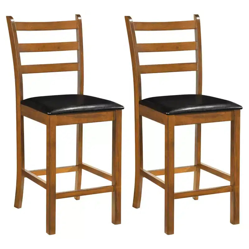 Costway Lot de 2/4 tabourets de bar en bois d'hévéa avec dossier échelle et assise rembourrée Noyer et noir