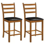 Costway Lot de 2/4 tabourets de bar en bois d'hévéa avec dossier échelle et assise rembourrée Noyer et noir