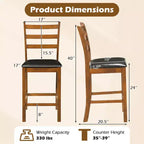Costway Lot de 2/4 tabourets de bar en bois d'hévéa avec dossier échelle et assise rembourrée Noyer et noir