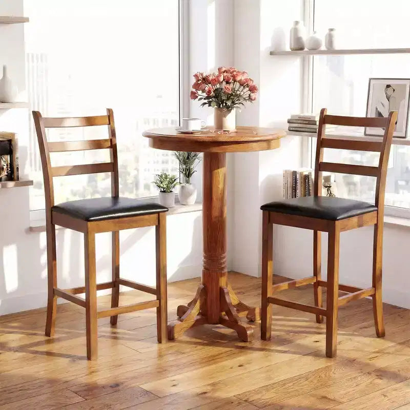 Costway Lot de 2/4 tabourets de bar en bois d'hévéa avec dossier échelle et assise rembourrée Noyer et noir