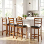 Costway Lot de 2/4 tabourets de bar en bois d'hévéa avec dossier échelle et assise rembourrée Noyer et noir