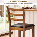 Costway Lot de 2/4 tabourets de bar en bois d'hévéa avec dossier échelle et assise rembourrée Noyer et noir