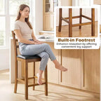 Costway Lot de 2/4 tabourets de bar en bois d'hévéa avec dossier échelle et assise rembourrée Noyer et noir